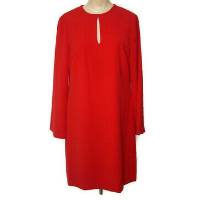 Lauren Ralph Lauren Orient Red Long Sleeve Keyhole Dress.